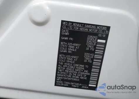 2019 Nissan Rogue Sv z USA, uszkodzony, nr VIN KNMAT2MT6KP538501